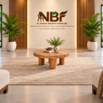 Kavana round suar wood coffee table displayed in the Niwara Bisoepo Furniture studio