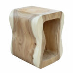 Lenggok Suar wood stool top view showing natural solid wood grain