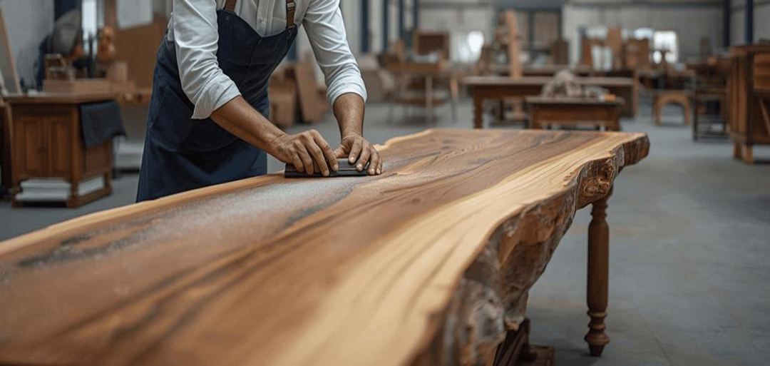 Cleaning a solid wood table with a soft microfiber cloth to protect its