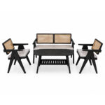 Malmo teak rattan living set black finish with oval coffee table