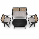 Top view of Malmo teak rattan living set with oval coffee table