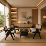 Malmo black teak rattan living set in a contemporary living room