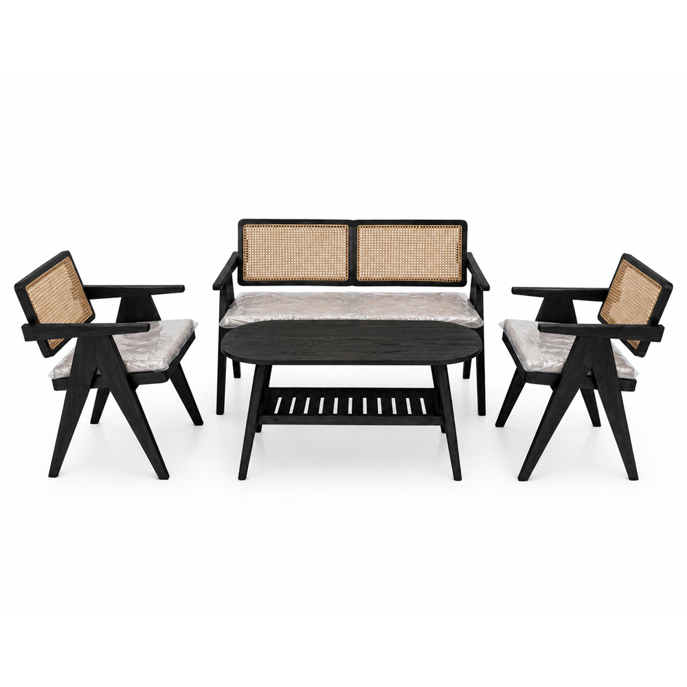 Malmo Teak Rattan Living Set Black Finish Malmo teak rattan living set black finish with oval coffee table