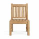 Front view of NBF Arvella solid teak garden dining chair with slatted seat and backrest
