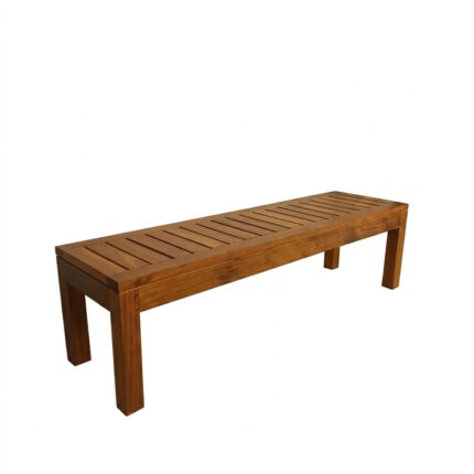 Solid teak wood slatted outdoor bench with natural finish by NBF
