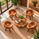 Close-up of the curved bowl-shaped seat of the Nestra lounge chair