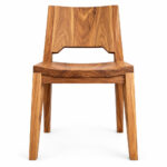Front view of Nara solid Suar wood dining chair highlighting its natural grain, solid seat, and open-back design
