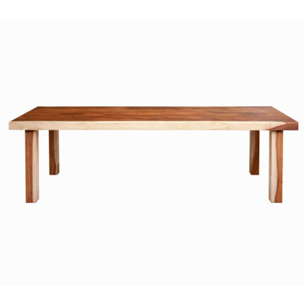 Front view of the Nico Rect Suar wood dining table showing its long rectangular tabletop and four straight wooden legs