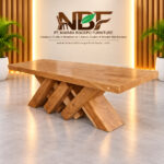 Niwara solid Suar wood dining table displayed in the NBF furniture studio