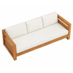 Niwara Solvane three seater sofa showing cream seat cushions and teak wood frame from above