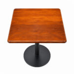 Square teak wood cafe tabletop showing natural wood grain and rounded corners