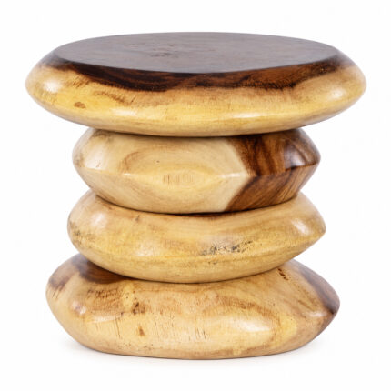 Nuvora Suar wood accent table showing rounded top and organic stacked base