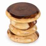 Top view of Nuvora Suar wood accent table showing its rounded surface and natural grain Salin ALT Text
