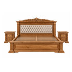 Ornavel solid teak wood bed with ornate headboard and classic wooden frame