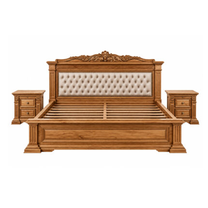 Ornavel solid teak wood bed with ornate headboard and classic wooden frame