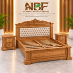 Ornavel solid teak wood bed with traditional royal design in furniture studio