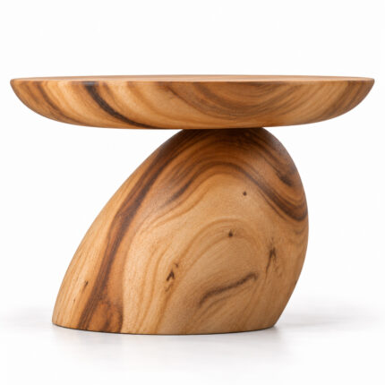 Organic Suar wood side table showing natural grain and a curved pedestal
