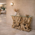 Rania natural wood driftwood console table in elegant interior