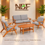 RetroLine teak wood sofa set displayed in the Niwara Bisoepo Furniture studio