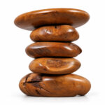 River Stone Suar Wood Stool – Organic Accent Table Bottom View