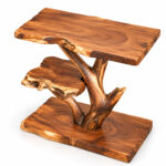 Top view of the Rootara suar wood side table highlighting its natural grain and irregular tabletop edges Salin nama fileSalin ALT Text