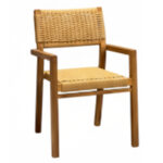 Savara solid teak wood dining chair with woven seat and backrest in natural finish