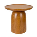 Modern solid teak side table with sculptural cylindrical pedestal base
