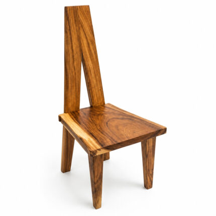 Full view of solid Suar wood dining chair with tall A-frame backrest and solid wooden seat