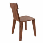 Rear view of solid Suar wood dining chair highlighting its T-shaped backrest and angled legs