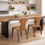 Solid Suar wood dining chairs with T-backrest design paired with a solid wood dining table