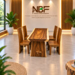 Solid Suar Wood Dining Set with Four Block-Style Chairs Displayed in NBF Furniture Studio