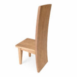 Back view of a solid Suar wood dining chair showing the tall wooden backrest and natural grain Salin ALT
