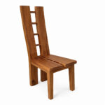 Full view of a solid Suar wood H-design dining chair with a tall ladder-style backrest