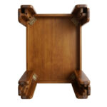 Solid teak square coffee table showing distinctive rounded wooden leg construction