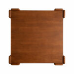 Square solid teak coffee table showing natural wood grain and distinctive rounded legs