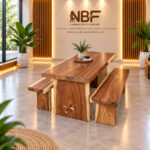 Solid Suar Wood Dining Table and Two Benches Displayed in NBF Furniture Studio