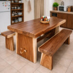 Solid Suar Wood Dining Table with Two Matching Benches in a Dining Room