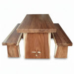 Side View of Solid Suar Wood Dining Table with Two Matching Wooden Benches