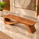 Suar Wood Continuum Bench in luxury modern interior with natural Suar wood grain Image Title: