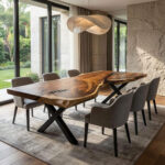 Suar wood dining table with natural grain and live edges by Niwara Bisoepo Furniture