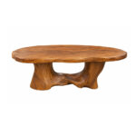 Sylvara sculptural Suar wood coffee table with organic tabletop and artistic wooden base