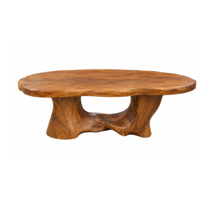 Sylvara sculptural Suar wood coffee table with organic tabletop and artistic wooden base