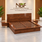 Taverno solid teak wood platform bed displayed in the Niwara Bisoepo Furniture studio