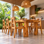 Tavero Suar Wood Dining Chairs arranged around a wooden dining table in a modern kitchen