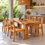 Tavero Suar Wood Dining Chair set with natural wood grain in a contemporary dining area
