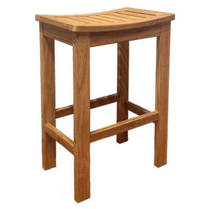 Teak curved seat outdoor bar chair solid teak wood three quarter view