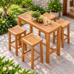 Teak curved seat bar chairs with outdoor high table for hospitality furniture