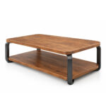 Solid teak Teak Forge Coffee Table with lower shelf and metal frame