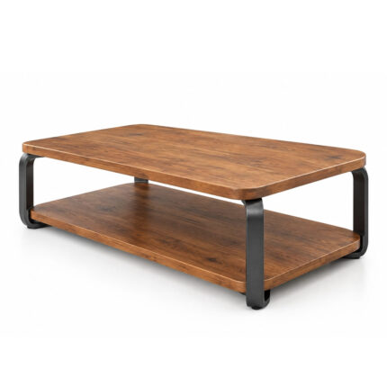 Solid teak Teak Forge Coffee Table with lower shelf and metal frame