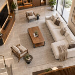 Teak Forge Coffee Table with lower shelf in modern living room